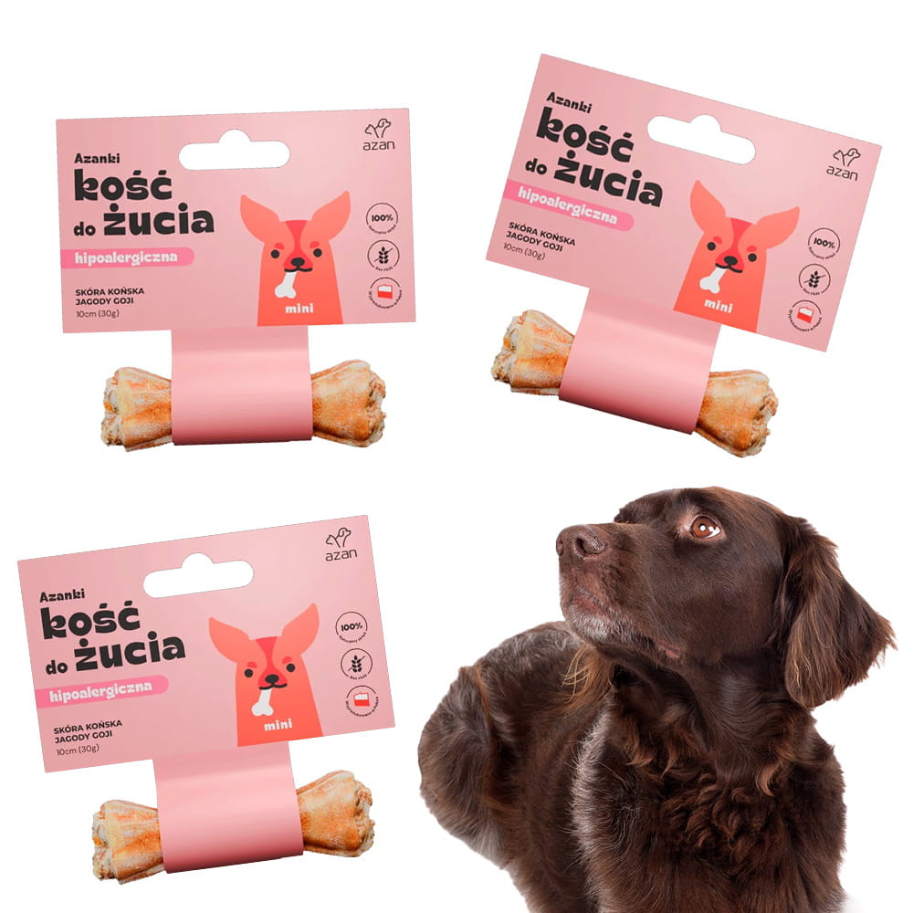 AZANKI Kość do żucia MINI ze skóry końskiej z jagodami goji 10cm